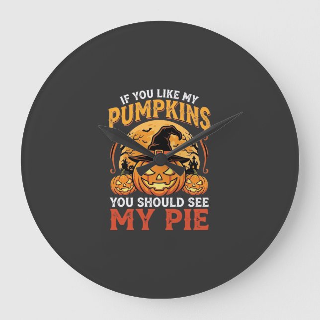 Funny Pumpkins Halloween Pie Design_1 Large Clock (Front)
