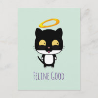Funny Pun Black Cat With A Golden Halo Cartoon