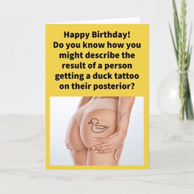 Funny Pun Butt Quack Happy Birthday Card (Front)