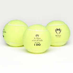 Funny Pun Groom Bow Tie Name Wedding Date Tennis Balls