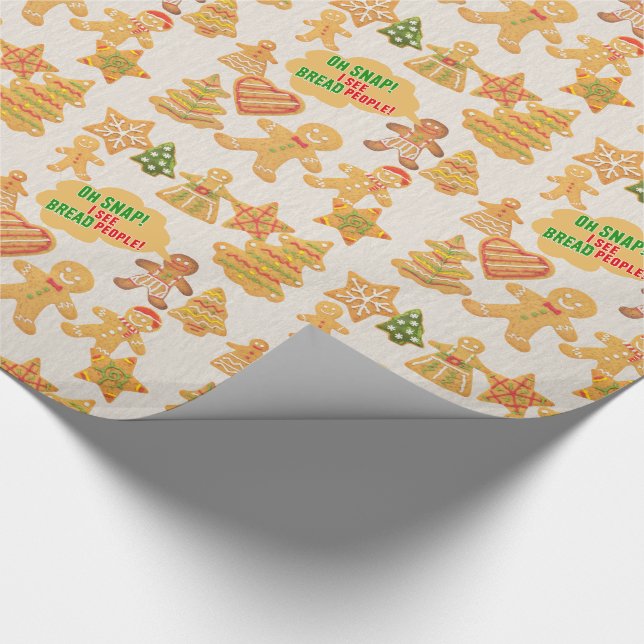 Funny Pun I See Bread People Gingerbread Christmas Wrapping Paper (Corner)