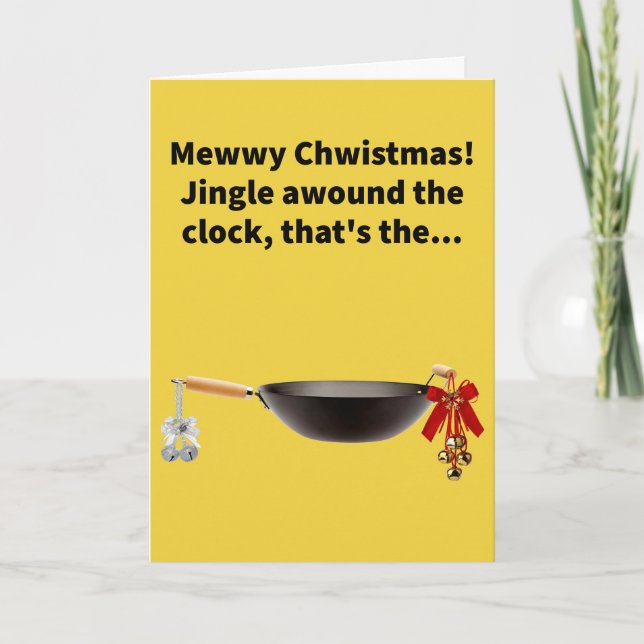Funny Pun Jingle Bell Wok Merry Christmas Card (Front)