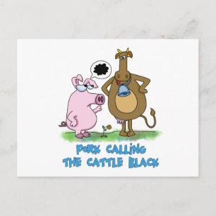 Funny Pun - Pork Calling The Cattle Black Postcard