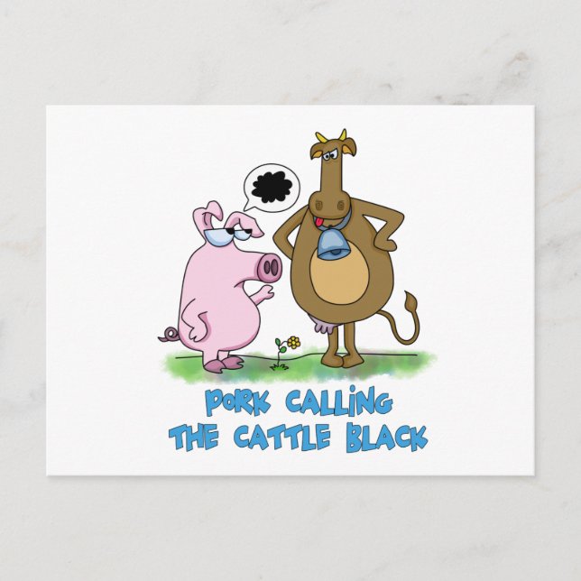 Funny Pun - Pork Calling The Cattle Black Postcard (Front)