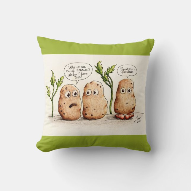 Funny Pun Potatoes Throw Pillow (Front)