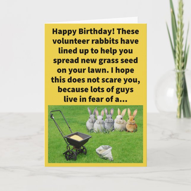 Funny Pun Re-seeding Hare Line Happy Birthday Card (Front)
