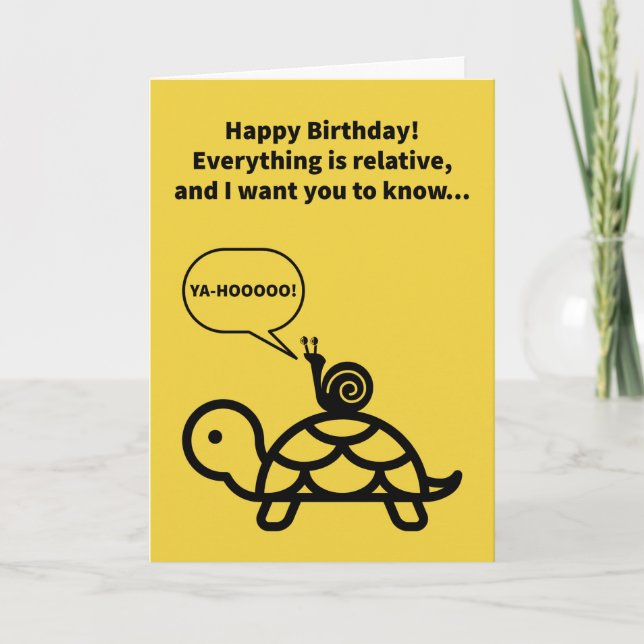 Funny Pun Snail Riding Turtle Relative Birthday Card (Front)
