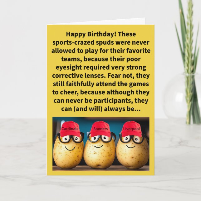 Funny Pun Spec Taters Happy Birthday Card (Front)