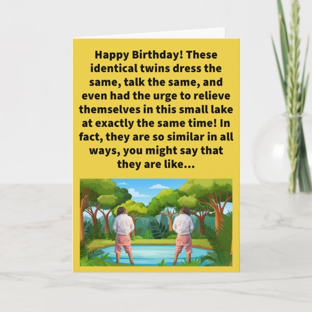 Funny Pun Two Pees In a Pond Happy Birthday Card (Front)