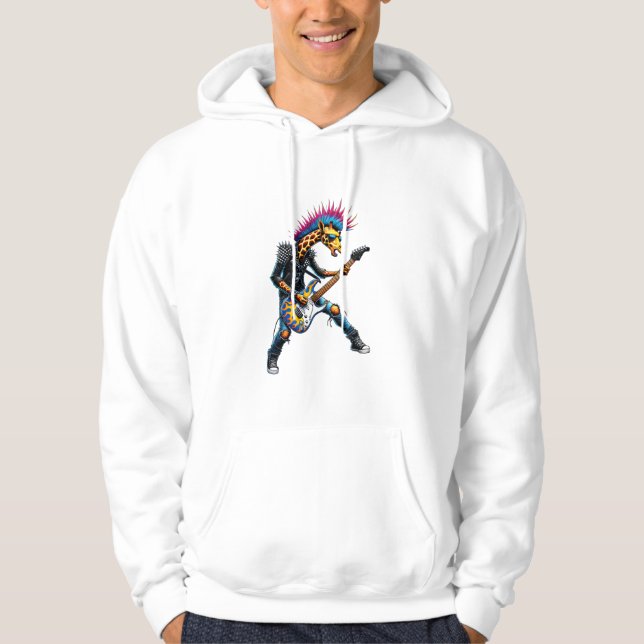 Funny Punk Giraffe, Rock'n Roll Goth Giraffe, Guit Hoodie (Front)