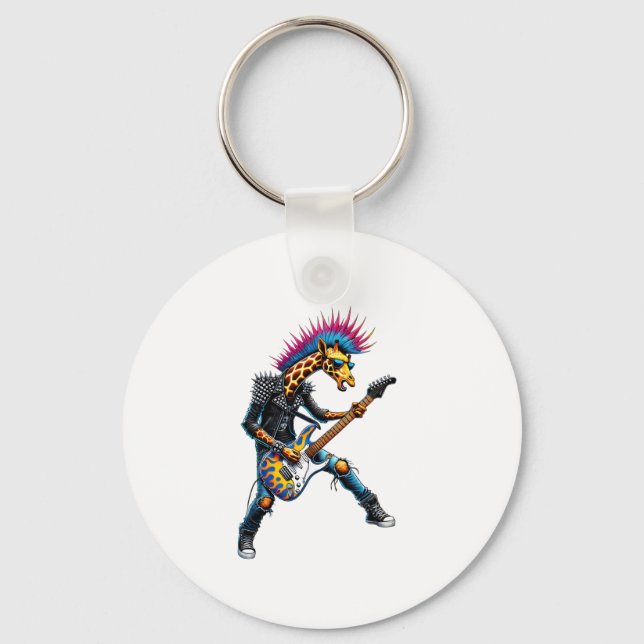 Funny Punk Giraffe, Rock'n Roll Goth Giraffe, Guit Keychain (Front)