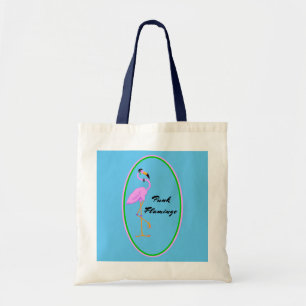 Funny Punk Pink Flamingo on Teal Tote Bag