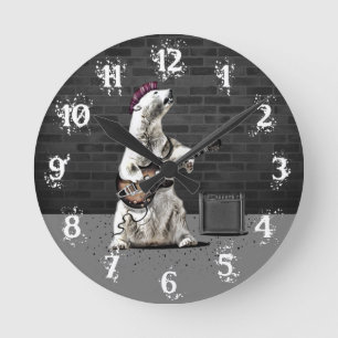 Funny Punk Rock Bear Playing Guitar Heavy Metal Round Clock