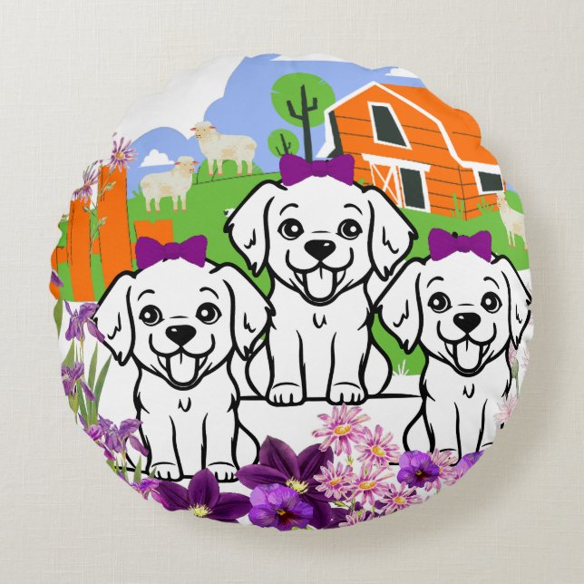 Funny Puppies  Round Pillow (Front)