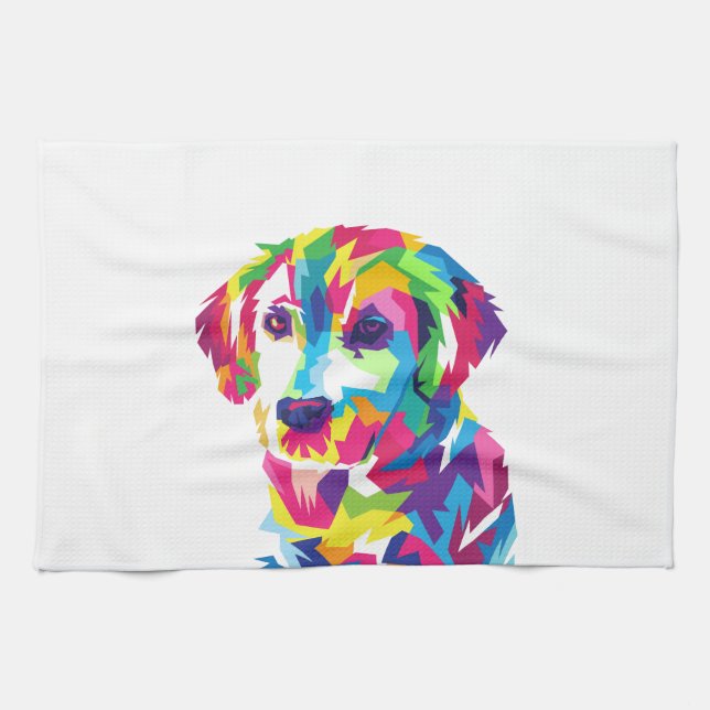Funny Puppy colorful - Choose background color Kitchen Towel (Horizontal)