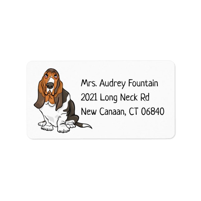 Funny Puppy Dog Cartoon Cute Basset Hound Label (Front)