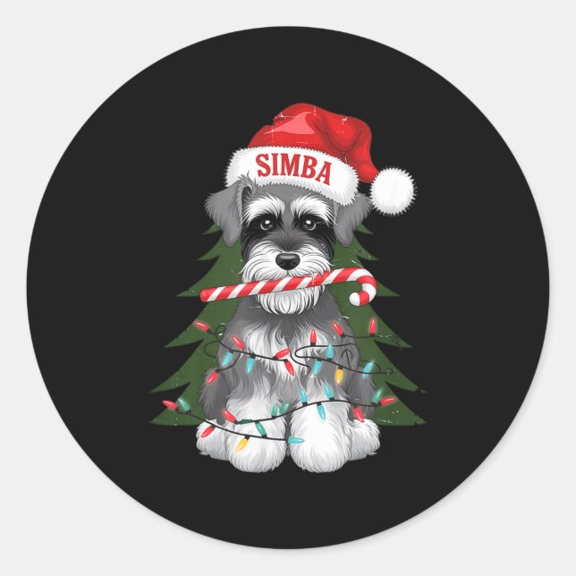 Funny Puppy Dog Christmas Holiday With Candy Cane  Classic Round Sticker (Front)