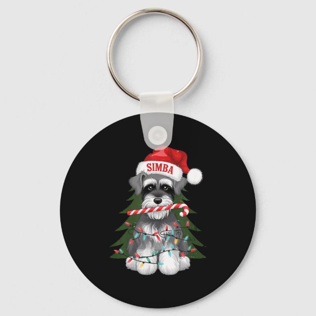 Funny Puppy Dog Christmas Holiday With Candy Cane  Keychain (Front)
