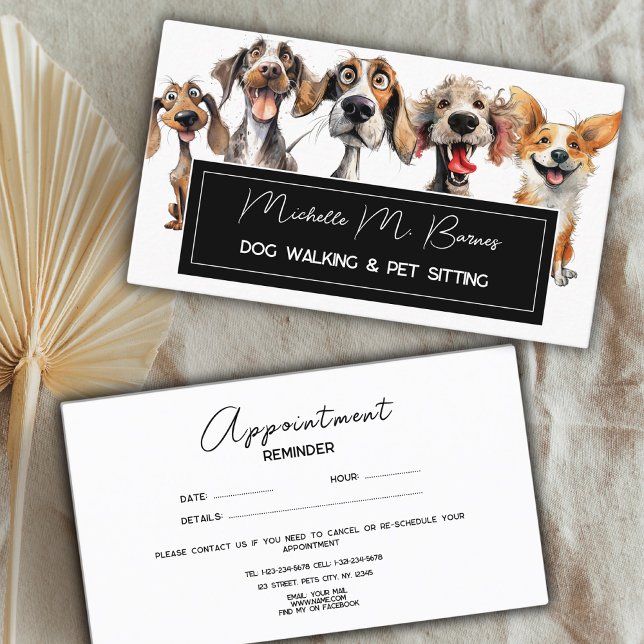 Funny Puppy Dog Walker Groomer Pet Sitter White  Appointment Card (Creator Uploaded)