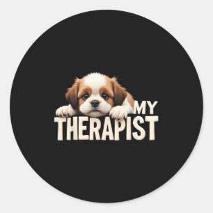 Funny Puppy My Therapist Shih Tzu Dog Classic Round Sticker