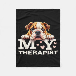 Funny Puppy My Therast English Bulldog Dog  Fleece Blanket