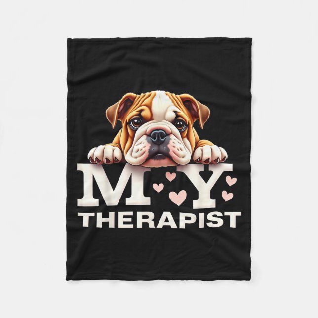 Funny Puppy My Therast English Bulldog Dog  Fleece Blanket (Front)