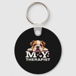 Funny Puppy My Therast English Bulldog Dog  Keychain