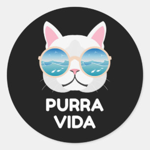 Funny Pura Vida Cat - Costa Rica Surfing Surf Wave Classic Round Sticker