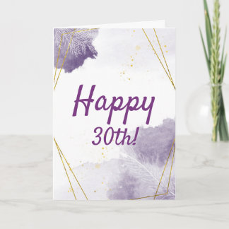 Funny Purple 30th Birthday Watercolor, Gold Frame Card