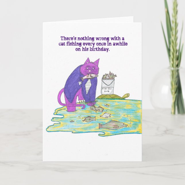 Funny Purple Chat de travail Anniversaire Carte de (Devant)