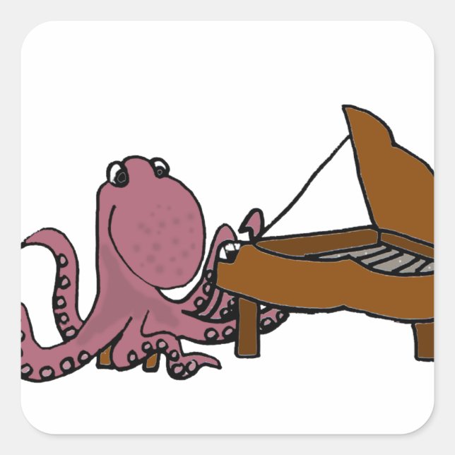 Funny Purple Octopus Playing the Piano Square Sticker (Front)