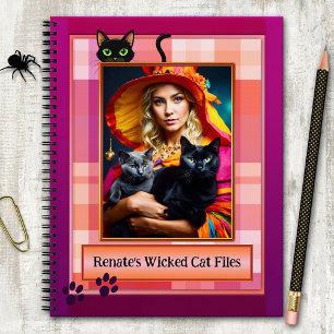 Funny Purple Plaid Wicked Cat Files Photo Notebook