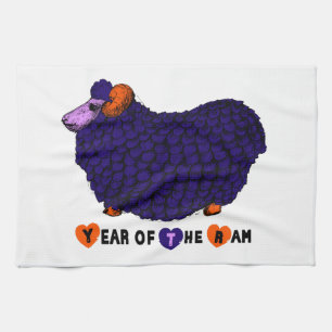 Funny Purple Ram Chinese Year Zodiac Kitchen Towel