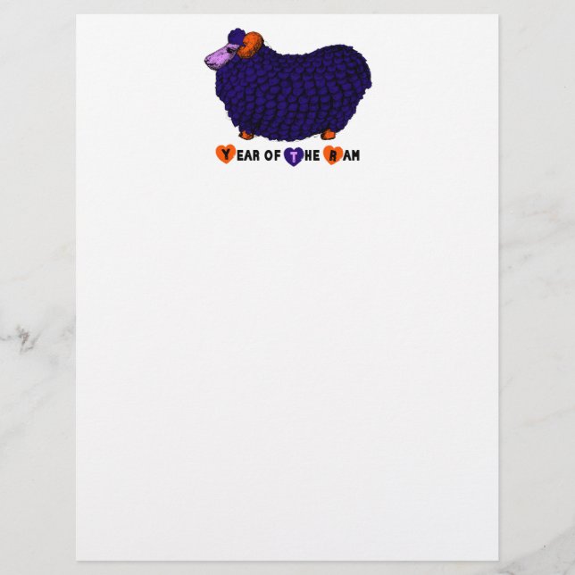 Funny Purple Ram Chinese Year Zodiac Letterhead (Front)