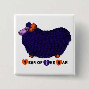 Funny Purple Ram Chinese Year Zodiac Square B 2 Inch Square Button