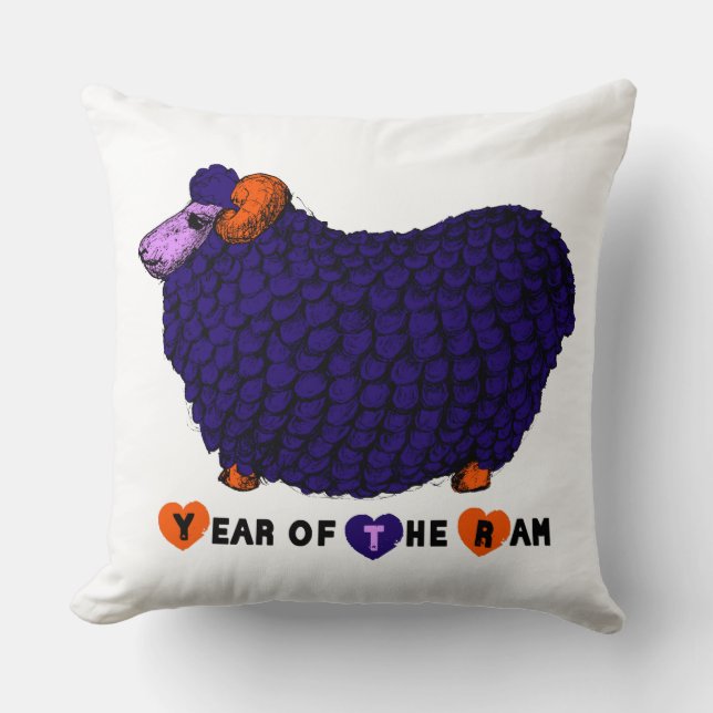 Funny Purple Ram Chinese Year Zodiac Square P Throw Pillow (Front)