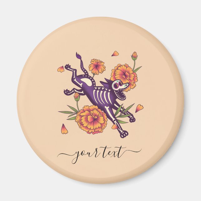 Funny Purple Skeleton Dog The Day Of Dead Text Fun Magnet (Front)