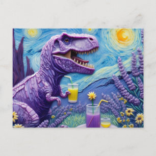 Funny purple T-Rex with lemonade fantasy  Postcard