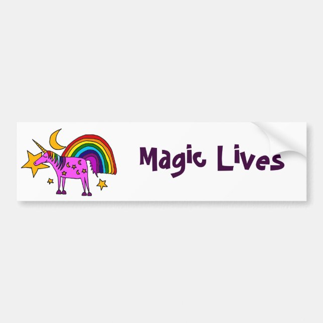 Funny Purple Unicorn with Rainbow and Stars Bumper Sticker (Front)
