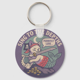 Funny Purr-maid Pirate Cat Art Keychain