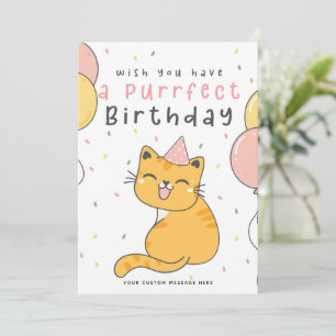 Funny Purrfect Birthday Cat Card with Balloons
