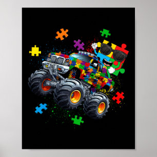 Funny Puzzle Riding Monster Truck Autism Awareness Poster