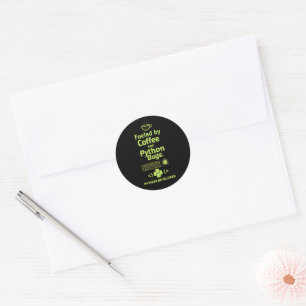 Funny Python Developer – Fueled by Coffee bugs  Classic Round Sticker
