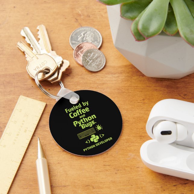 Funny Python Developer – Fueled by Coffee bugs  Keychain (Desk)