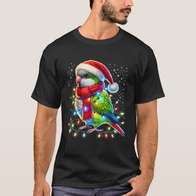 Funny Quaker Christmas Tree Lights Xmas Parrot Lov T-Shirt (Front)
