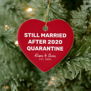 Funny Quarantine 2020 Red Heart Couples Names Ceramic Ornament