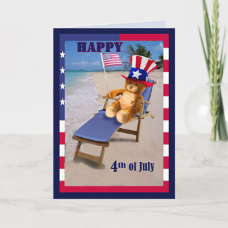 Funny Quart Juillet carte Patriotique Teddy Bear
