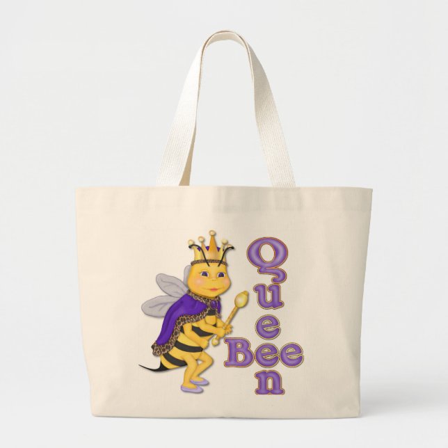 Funny Queen Bee Large Tote Bag (Front)