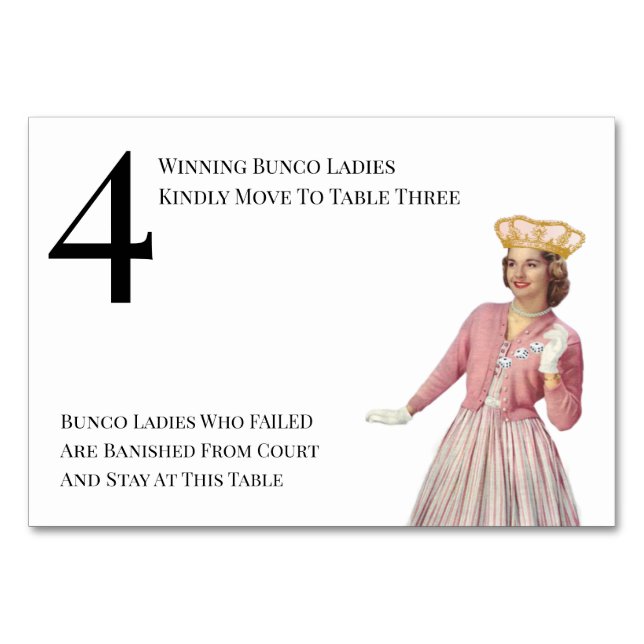Funny Queen Table Four Bunco Table Number (Front)