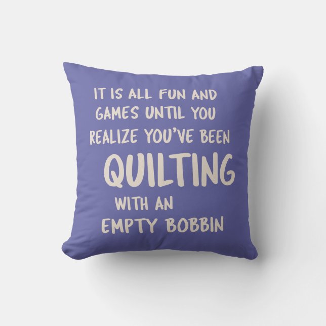 Funny Quilting Problems Quote for Quilters Purple Throw Pillow (Front)